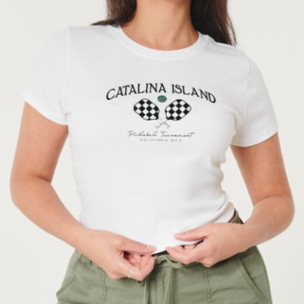 Hollister Catalina Island Pickleball Graphic White Medium Baby Tee